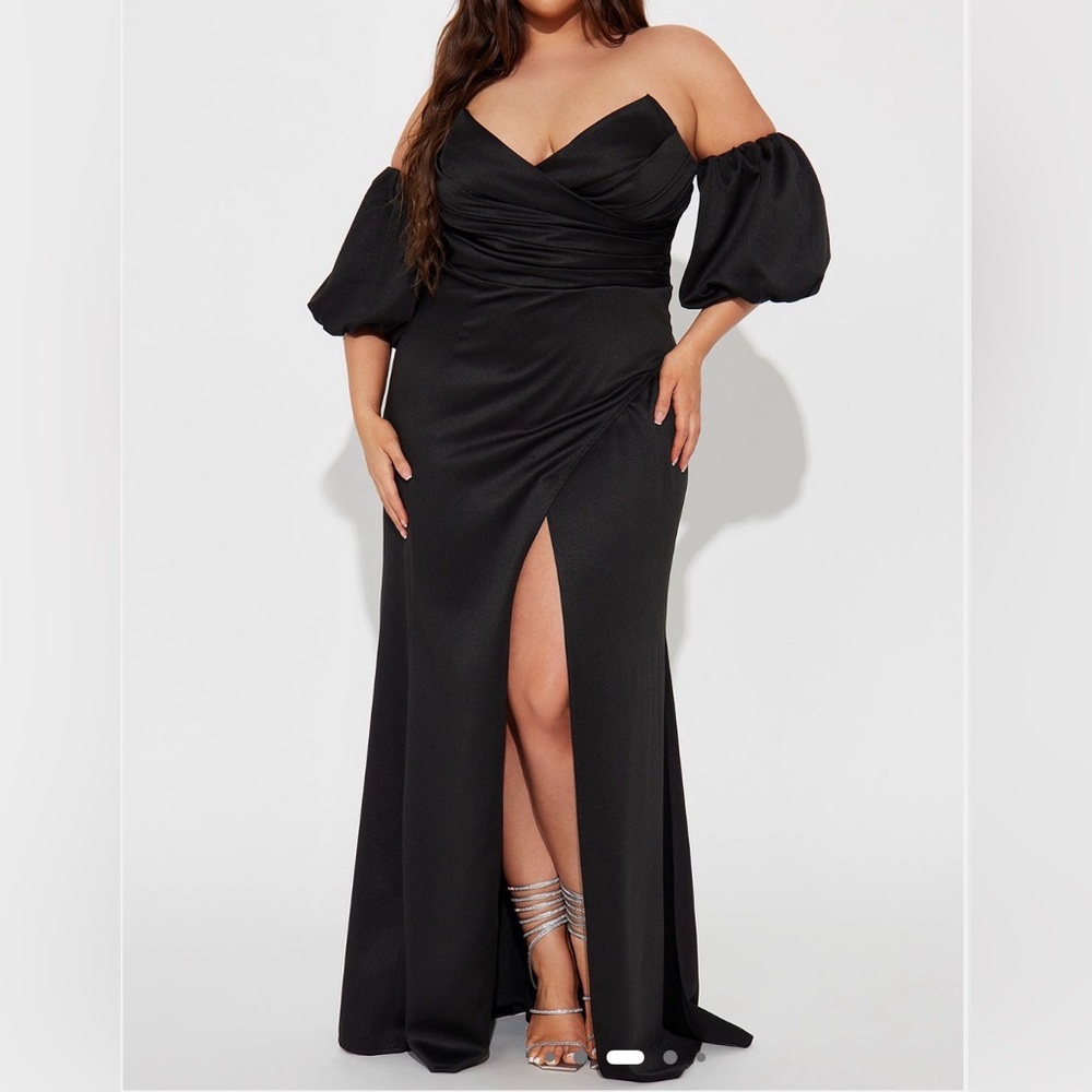 Fashion Nova Black Maxi Dress with Puff Sleeves
